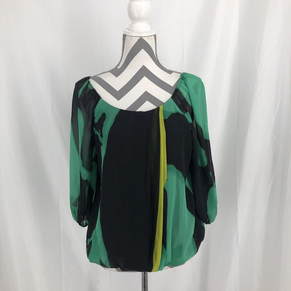Vince Camuto women's blouse batwing sleeve elasticized Green,black size XS